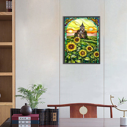 SuNFLower Glass Painting - Full Round Drill Diamond Painting 30*40CM