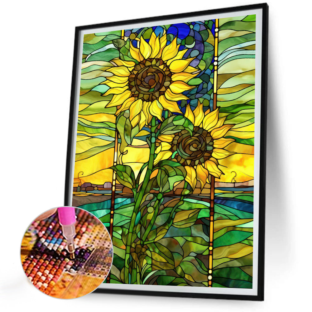 SuNFLower Glass Painting - Full Round Drill Diamond Painting 30*40CM