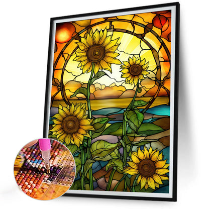 SuNFLower Glass Painting - Full Round Drill Diamond Painting 30*40CM