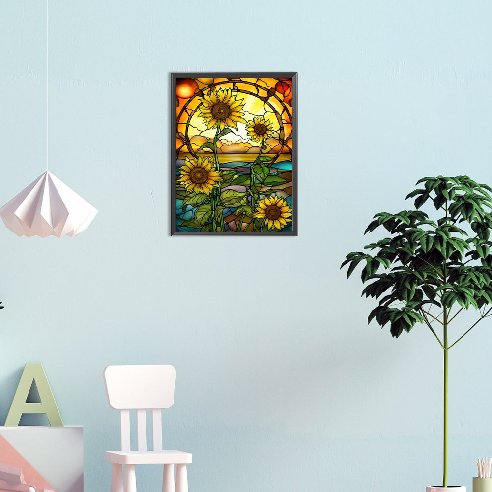 SuNFLower Glass Painting - Full Round Drill Diamond Painting 30*40CM