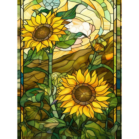 SuNFLower Glass Painting - Full Round Drill Diamond Painting 30*40CM