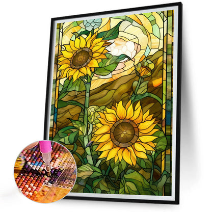 SuNFLower Glass Painting - Full Round Drill Diamond Painting 30*40CM