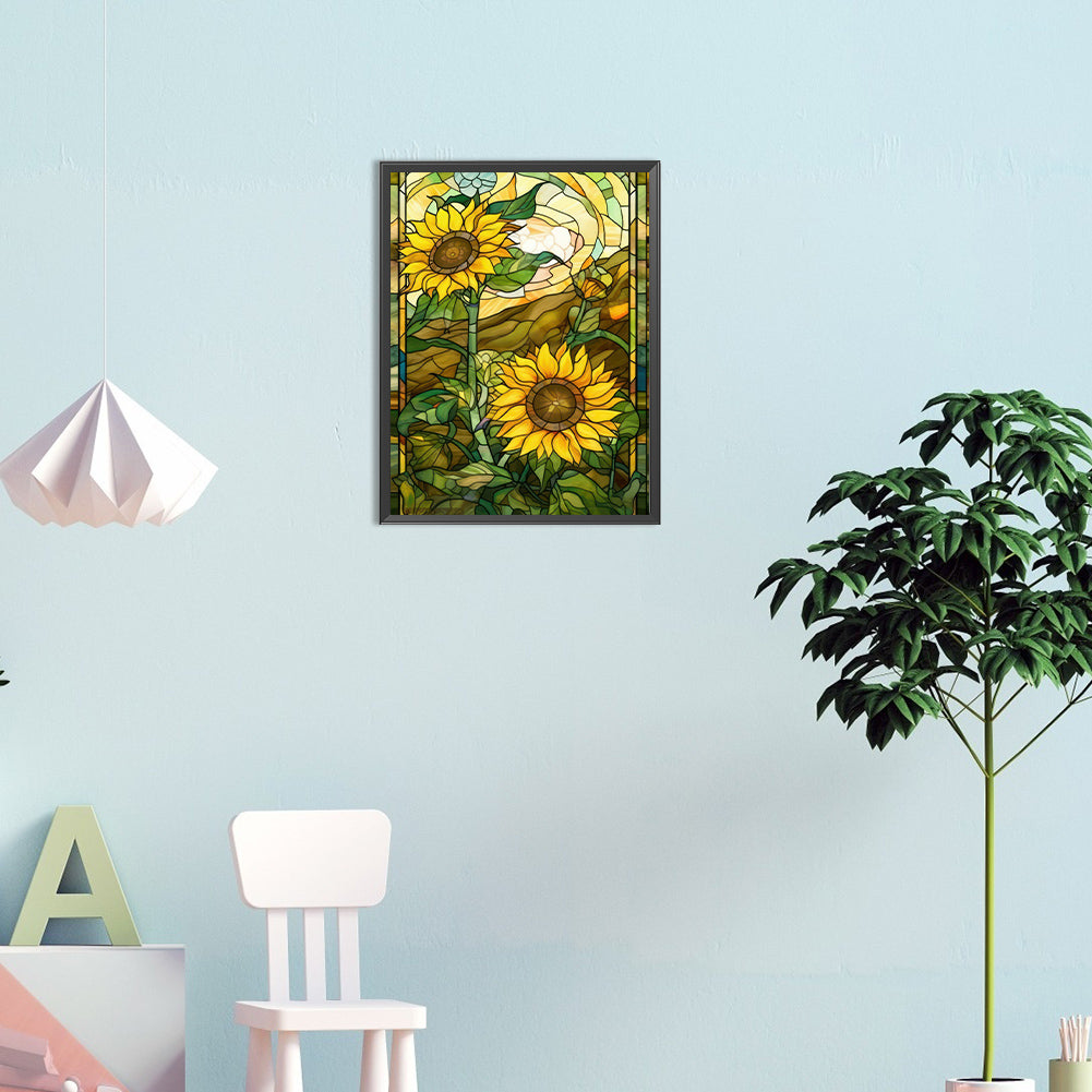 SuNFLower Glass Painting - Full Round Drill Diamond Painting 30*40CM