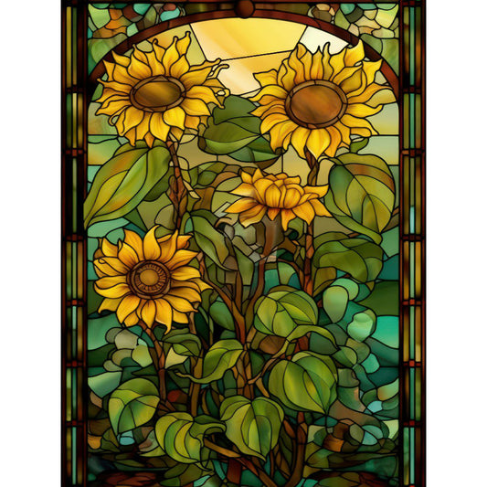 SuNFLower Glass Painting - Full Round Drill Diamond Painting 30*40CM