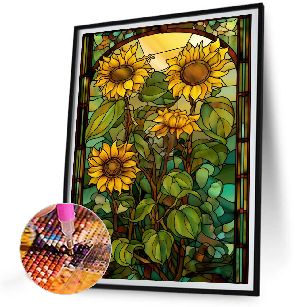 SuNFLower Glass Painting - Full Round Drill Diamond Painting 30*40CM