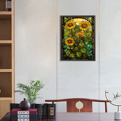 SuNFLower Glass Painting - Full Round Drill Diamond Painting 30*40CM