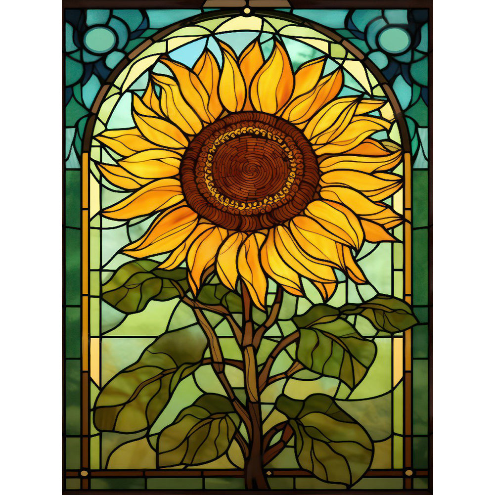 SuNFLower Glass Painting - Full Round Drill Diamond Painting 30*40CM