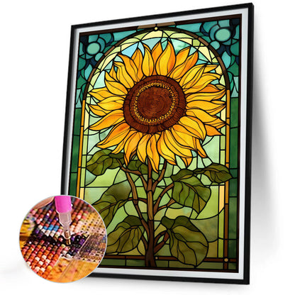 SuNFLower Glass Painting - Full Round Drill Diamond Painting 30*40CM