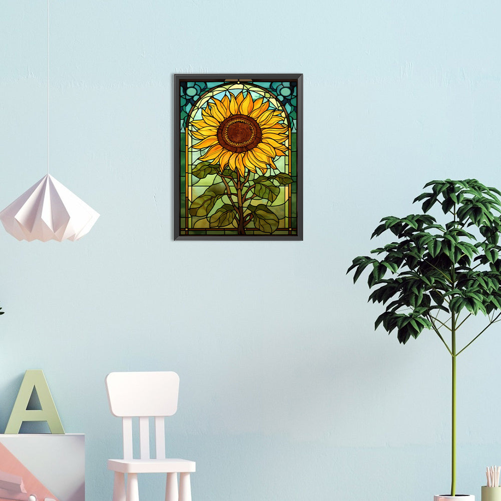 SuNFLower Glass Painting - Full Round Drill Diamond Painting 30*40CM