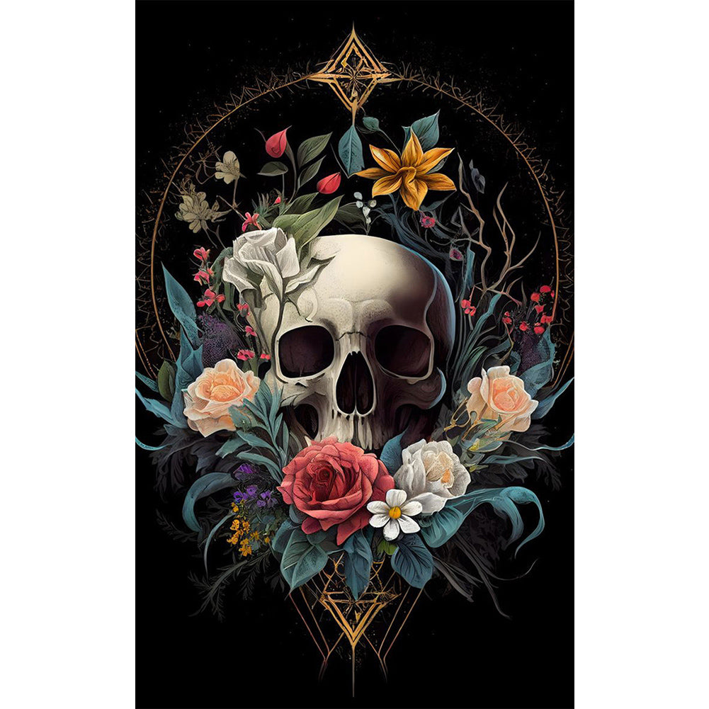 Skull Flowers - AB Dril Square Diamond Painting 30*50CM