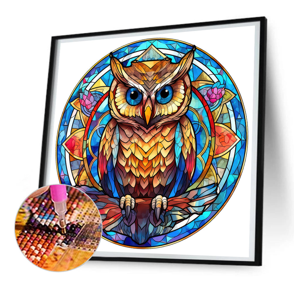 Owl Glass Painting - Full Round Drill Diamond Painting 30*30CM