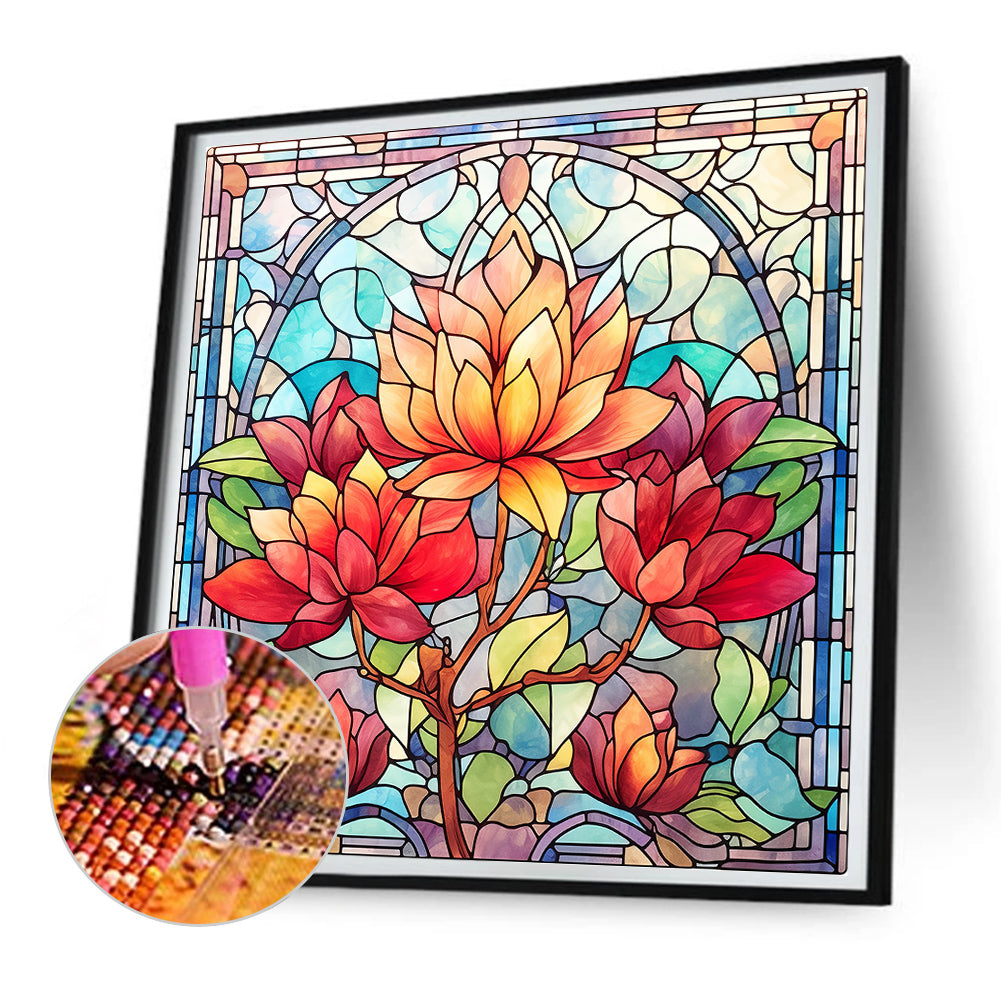 Flower Glass Painting - Full Round Drill Diamond Painting 30*30CM