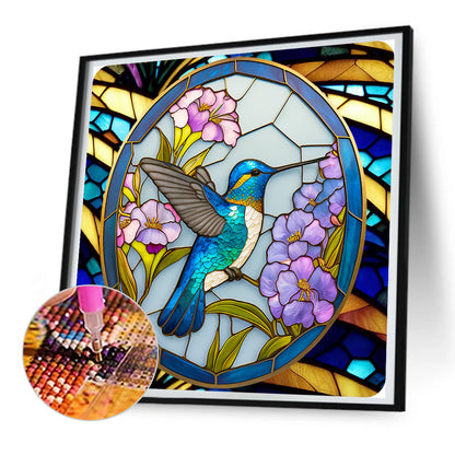 Bird Holding Flower Glass Painting - Full Round Drill Diamond Painting 30*30CM