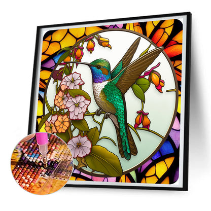 Bird Holding Flower Glass Painting - Full Round Drill Diamond Painting 30*30CM