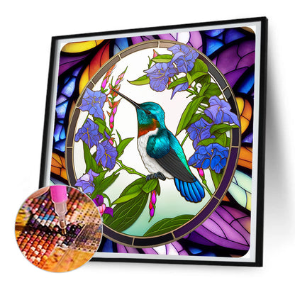 Bird Holding Flower Glass Painting - Full Round Drill Diamond Painting 30*30CM