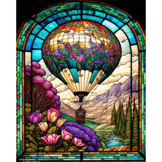 Glass Painting - Hot Air Balloon - Full Square Drill Diamond Painting 40*50CM