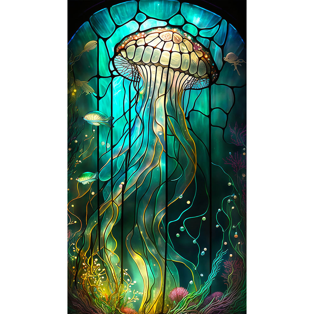 Jellyfish Glass Painting - Full Round Drill Diamond Painting 40*70CM