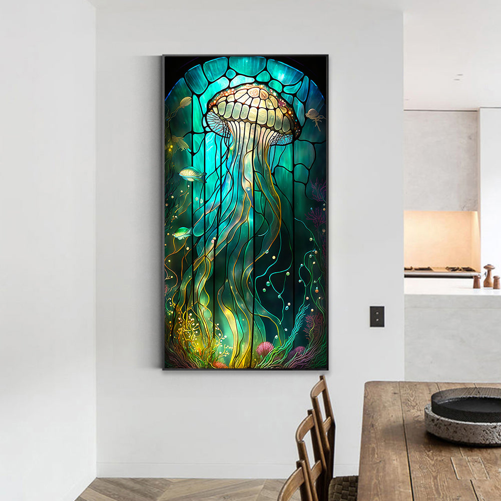 Jellyfish Glass Painting - Full Round Drill Diamond Painting 40*70CM