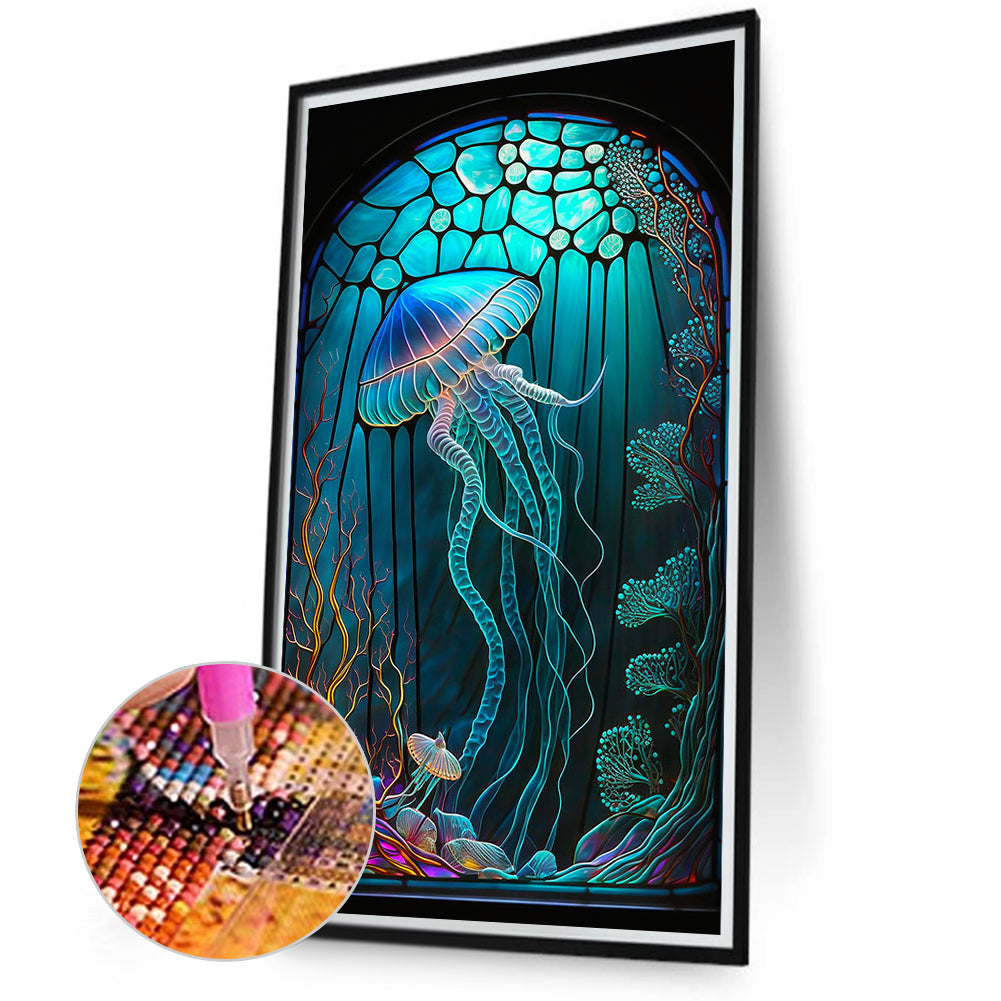 Jellyfish Glass Painting - Full Round Drill Diamond Painting 40*70CM