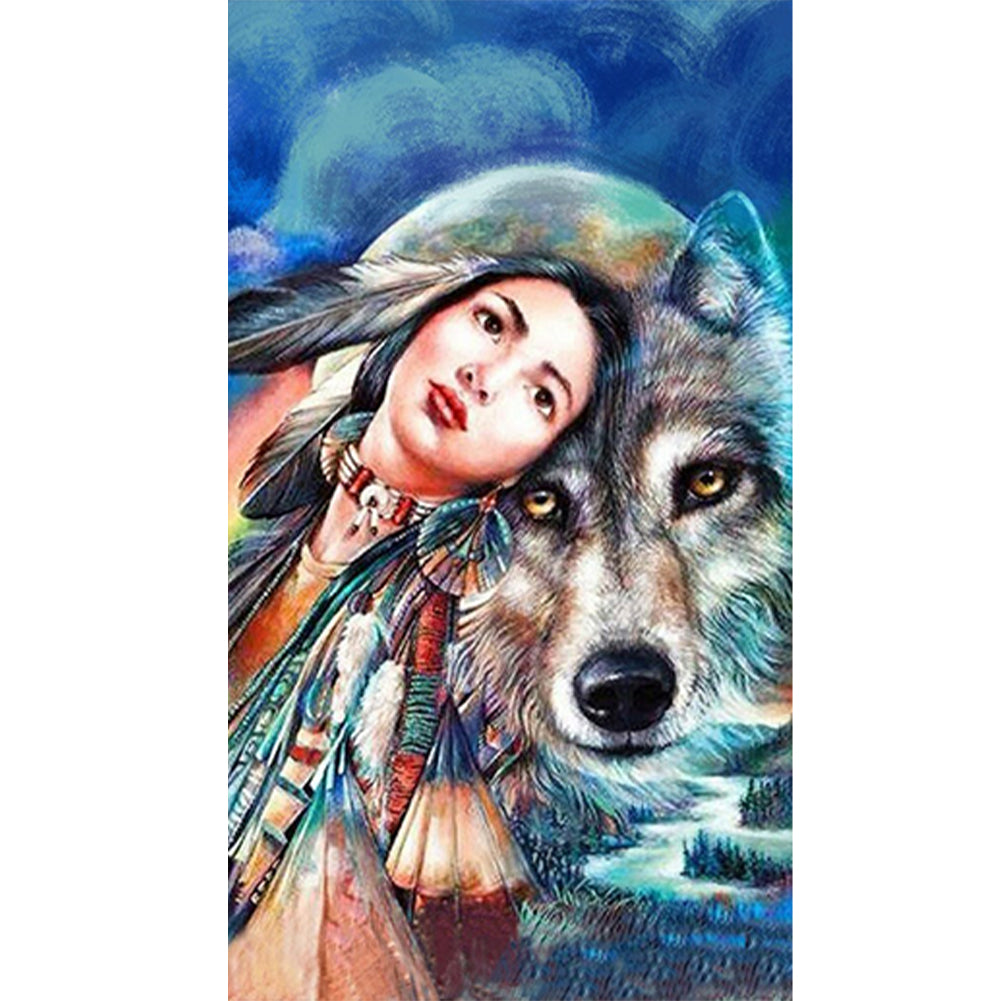 Woman And Wolf - Full Round Drill Diamond Painting 40*70CM