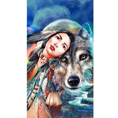 Woman And Wolf - Full Round Drill Diamond Painting 40*70CM
