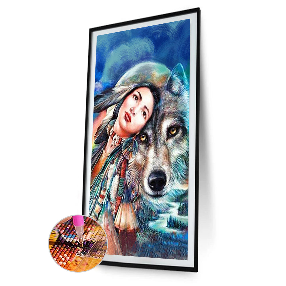 Woman And Wolf - Full Round Drill Diamond Painting 40*70CM