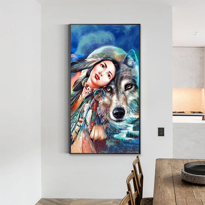 Woman And Wolf - Full Round Drill Diamond Painting 40*70CM