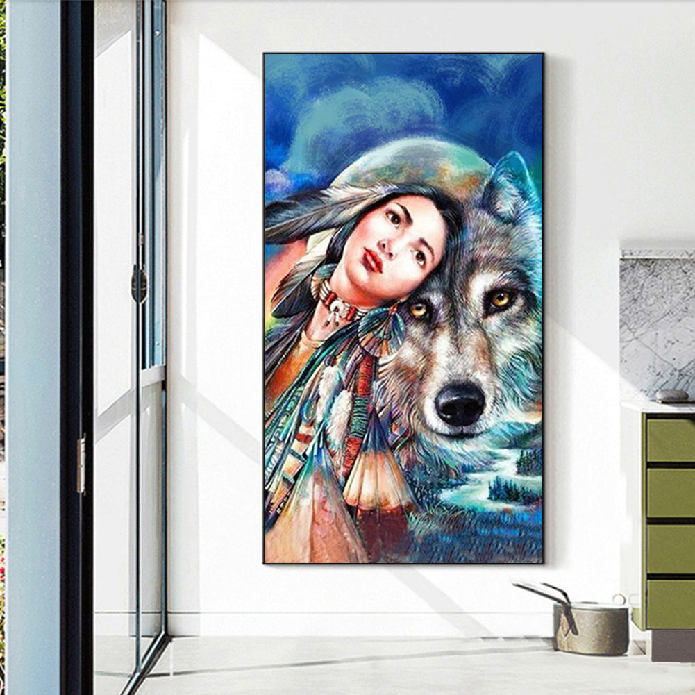 Woman And Wolf - Full Round Drill Diamond Painting 40*70CM