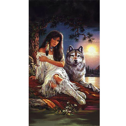 Woman And Wolf - Full Round Drill Diamond Painting 40*70CM