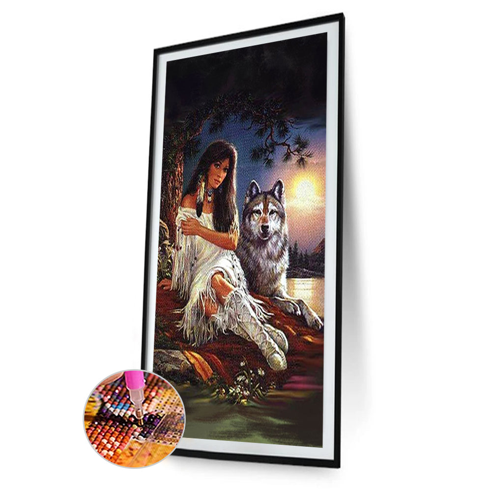 Woman And Wolf - Full Round Drill Diamond Painting 40*70CM