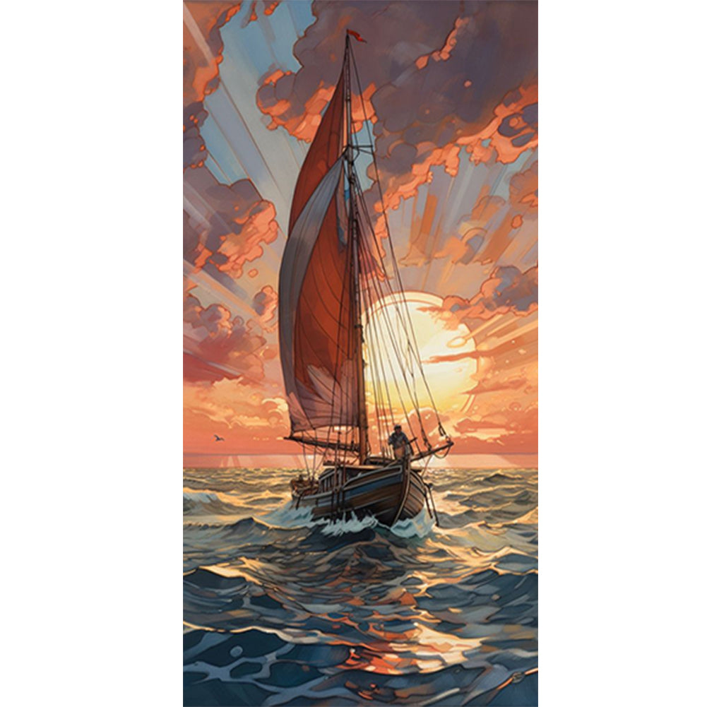 Sailboat - Full Round Drill Diamond Painting 40*80CM