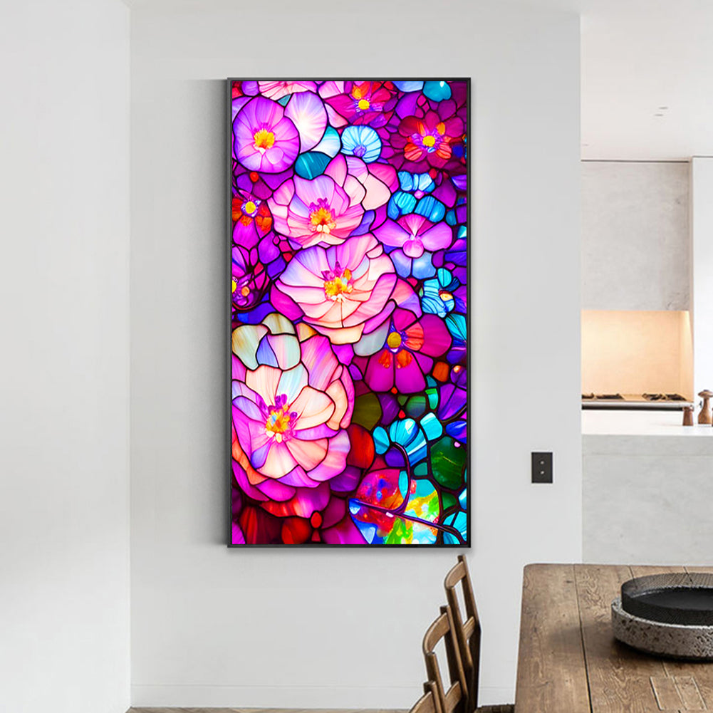 Glass Painting Pink Flowers - Full Round Drill Diamond Painting 40*80CM