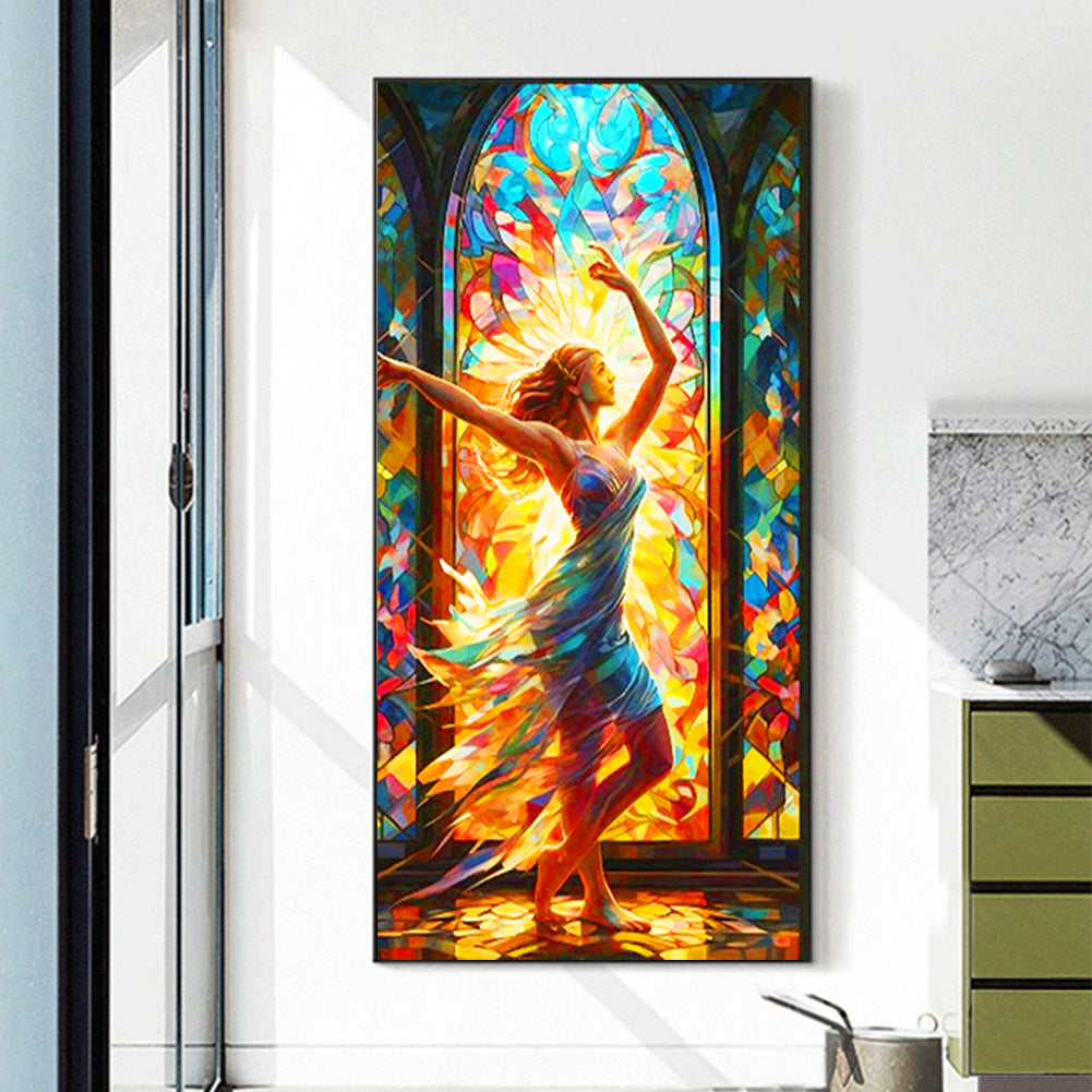 Glass Painting Dancing Girl¡¤Yuedong - Full Round Drill Diamond Painting 40*80CM