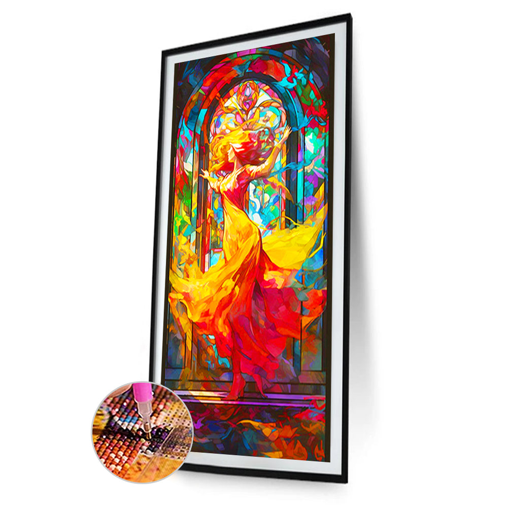 Glass Painting Dancing Girl ¡¤ Floating - Full Round Drill Diamond Painting 40*80CM