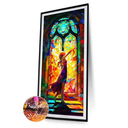 Glass Painting Dancing Girl¡¤Stand Up - Full Round Drill Diamond Painting 40*80CM