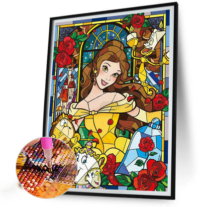 Disney Belle Princess Glass Painting - Full Round Drill Diamond Painting 40*50CM