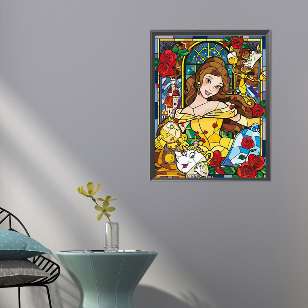 Disney Belle Princess Glass Painting - Full Round Drill Diamond Painting 40*50CM