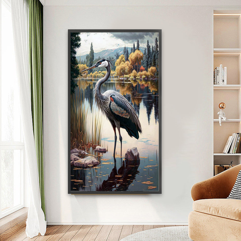 Heron By The Lake - Full Round Drill Diamond Painting 40*70CM