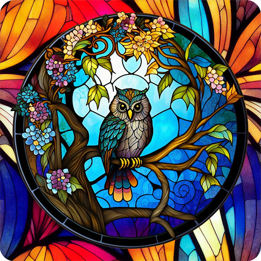 Owl Glass Painting - Full Round Drill Diamond Painting 30*30CM