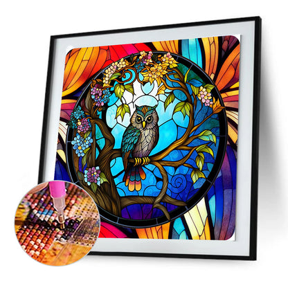 Owl Glass Painting - Full Round Drill Diamond Painting 30*30CM