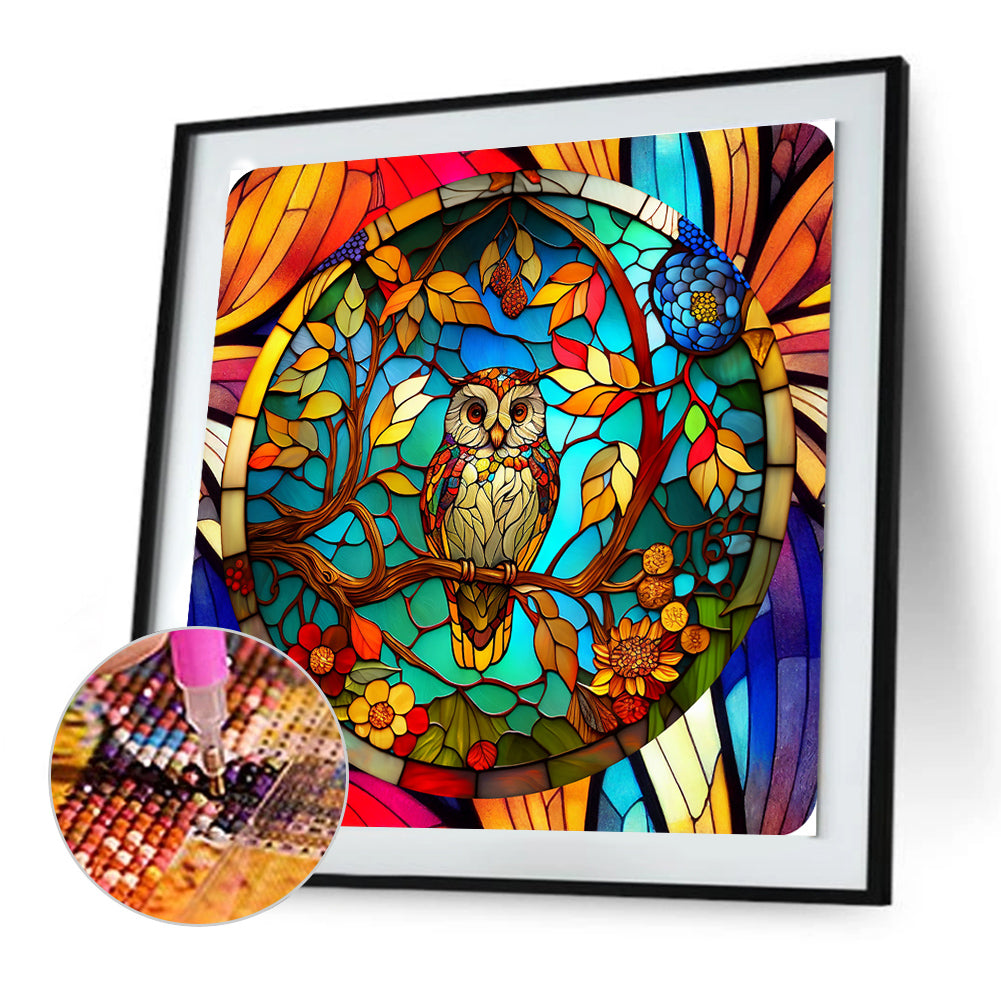 Owl Glass Painting - Full Round Drill Diamond Painting 30*30CM