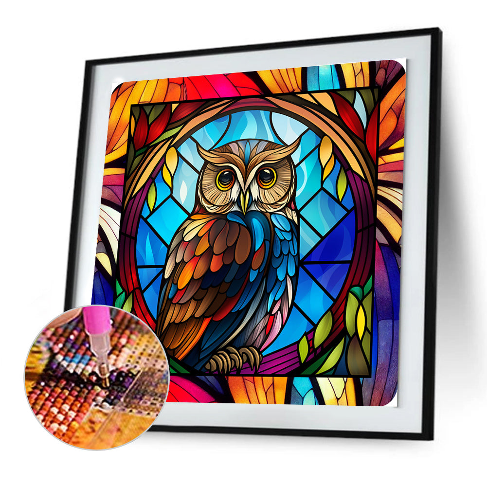 Owl Glass Painting - Full Round Drill Diamond Painting 30*30CM