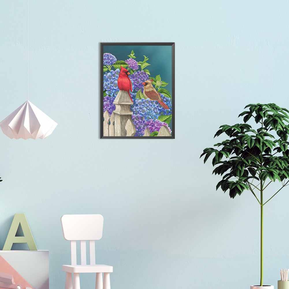 Bird Among Flowers - Full Round Drill Diamond Painting 30*40CM