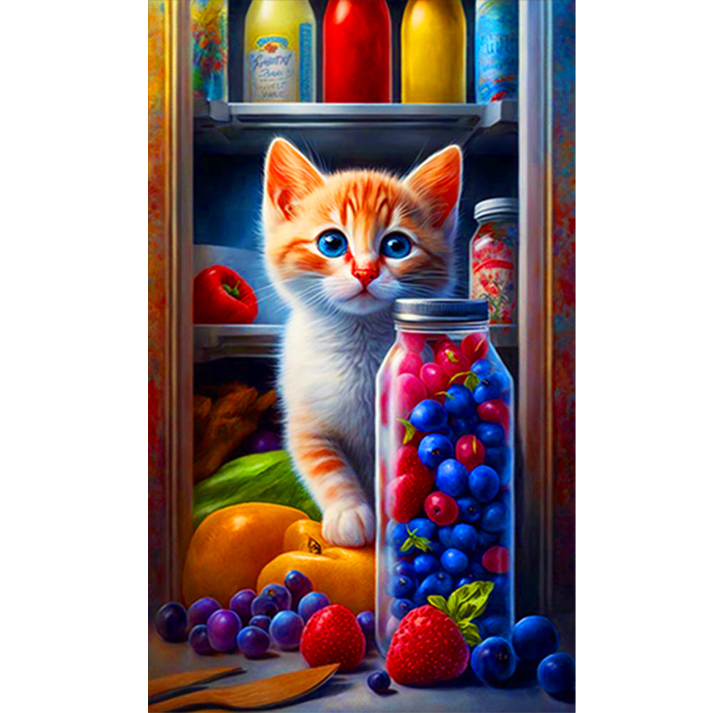 Mischievous Cat In The Refrigerator - Full Round Drill Diamond Painting 60*100CM