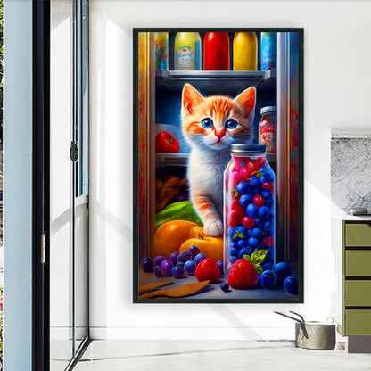 Mischievous Cat In The Refrigerator - Full Round Drill Diamond Painting 60*100CM