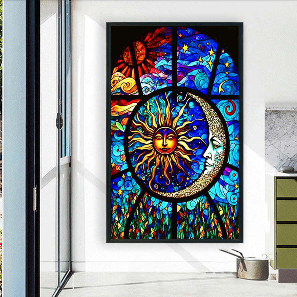 Glass Painting Moon And Sun - Full Round Drill Diamond Painting 60*100CM