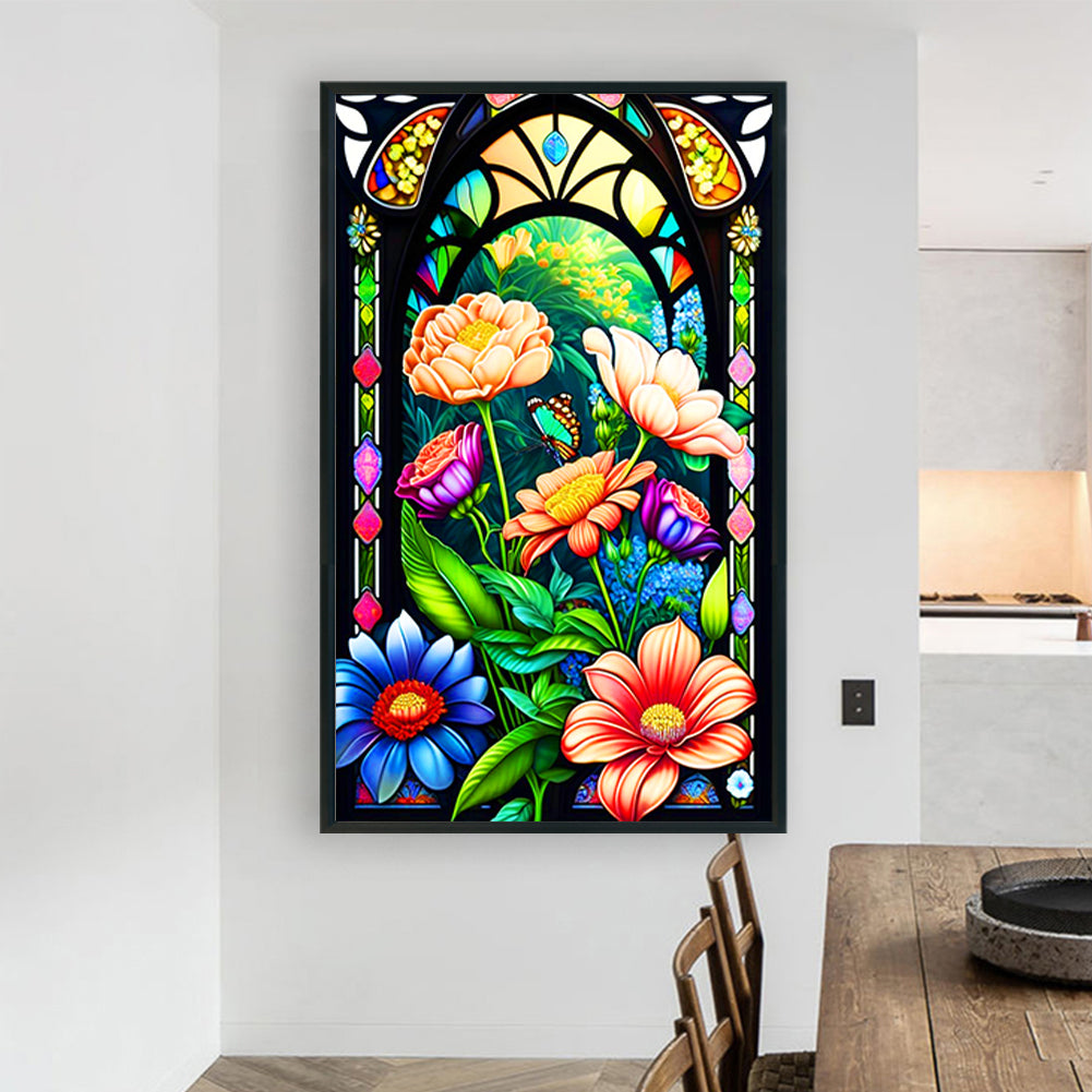 Glass Painted Flowers - Full Round Drill Diamond Painting 60*100CM