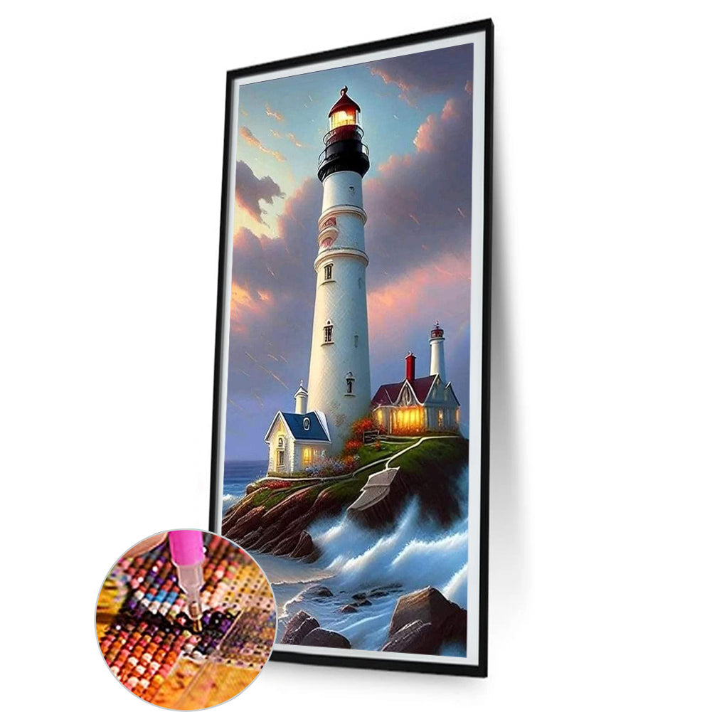 Seaside Lighthouse - Full Round Drill Diamond Painting 40*80CM