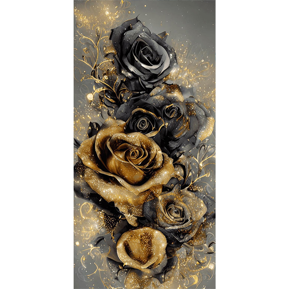 Black Gold Art Bouquet - Full Round Drill Diamond Painting 40*80CM