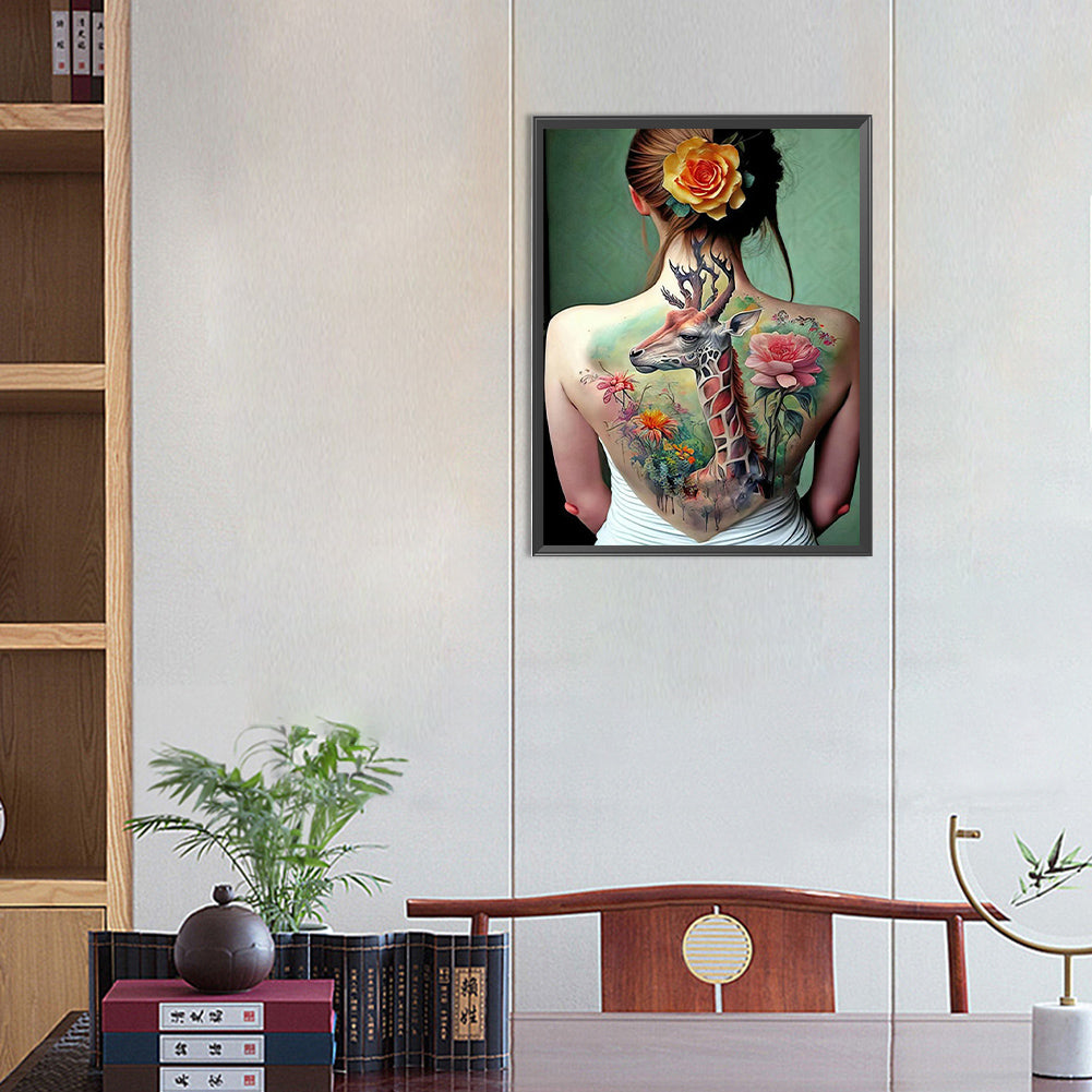 Giraffe Tattoo Girl Back - Full Round Drill Diamond Painting 40*50CM